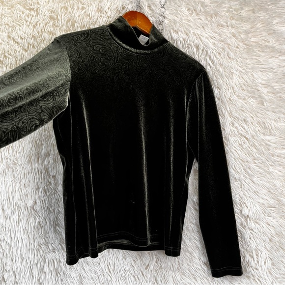 Vintage Pendleton Top Green Paisley Mockneck Velour Womens Medium Made in USA M - Picture 5 of 16